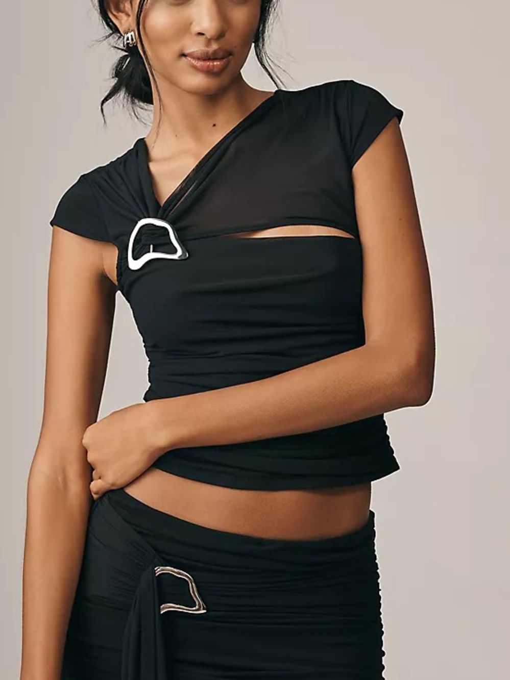 Anthropologie Twisted Hardware Top Black Cutout Knot-Detail- Women’s XS
